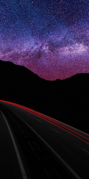 Milky Way Night Sky with Silhouette of Road and Mountain