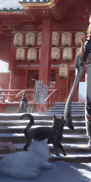 Phone wallpaper: Anime, Cat, Girl, Kyoto, Cat Girl free download