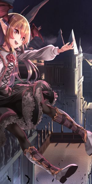 Phone wallpaper: Night, Moon, City, Vampire, Video Game, Rage Of Bahamut, Vania (Rage Of Bahamut) fr