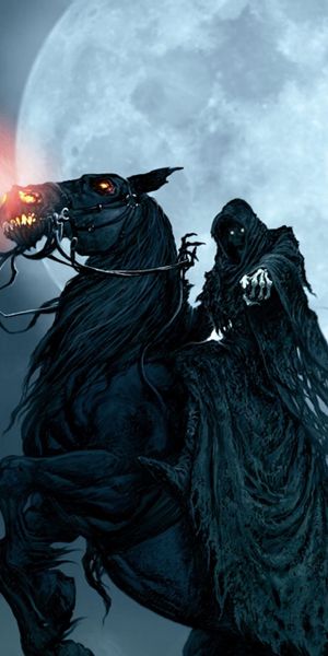 Dark Fantasy Horse and Grim Reaper Under the Full Moon