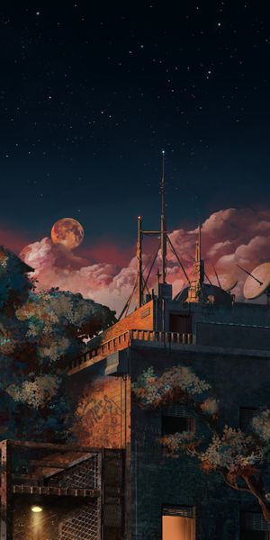 Beautiful Night Scene with Antennas and a Starry Sky