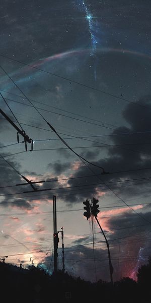 Breathtaking Night Sky with Wires and Clouds