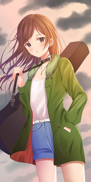 Phone wallpaper: Girl, Sheath, Case, Clouds, Guitar, Anime free download