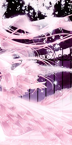 Enchanting anime girl wallpaper featuring delicate pink tones and floral designs