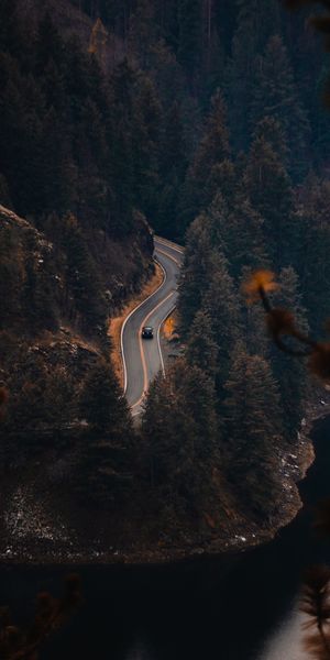 Phone wallpaper: Trees, Road, Nature, Rivers, View From Above free download