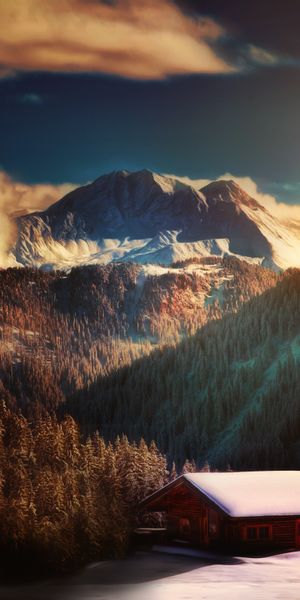 Phone wallpaper: Mountains, Mountain, Forest, Alps, Earth, Switzerland, Cloud, Cabin, Sunshine, Alps