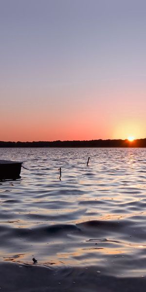 Phone wallpaper: Lonely, Sunset, Lake, Nature, Boat free download