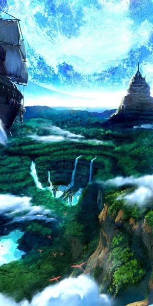Enchanting iPhone Wallpaper: Fantasy Ship Over a Lush Water Landscape