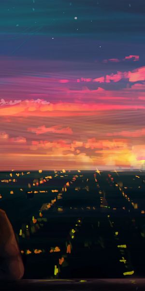 Phone wallpaper: View, Night City, Person, Human, Art, Loneliness free download