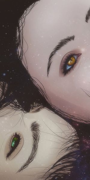 Phone wallpaper: Eyes, Cosmic, Hair, Face, Art, Space, Girl, Vector free download