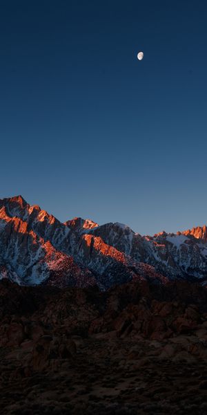 Phone wallpaper: Mountains, Moon, Mountain, Earth, Sunset free download