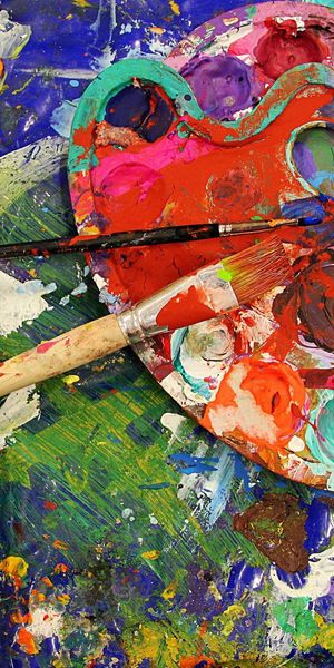 Vibrant Artist Palette and Brushes