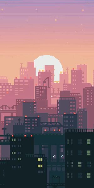 Pixel Art Sunset Over a Cityscape - Perfect for Phone Wallpaper