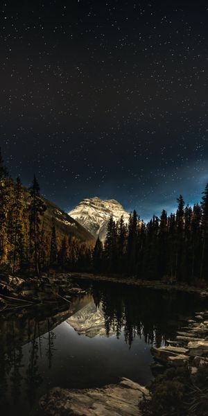 Majestic Night View of Mountains Reflected in a Serene Lake