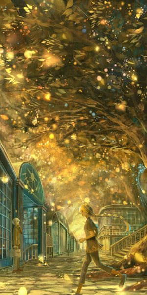 Phone wallpaper: Anime, Landscape, People, Magic, Night, City, Light, Tree free download