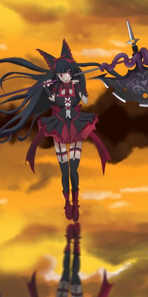 Rory Mercury from Gate: Jieitai Kanochi Nite Kaku Tatakaeri in a striking sunset wallpaper