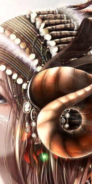 Pretty Anime Girl with Butterfly and Horns