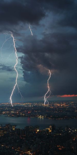 Beautiful Thunderstorm View from Above a Night City