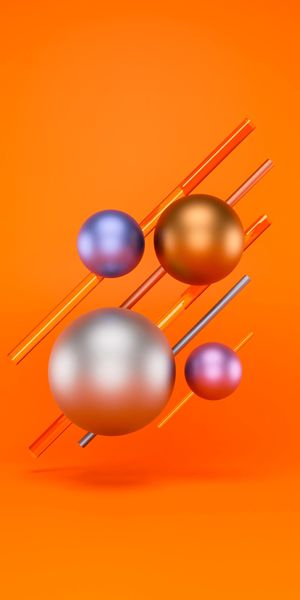Vibrant 3D Multicolored Balls on Bright Orange Background