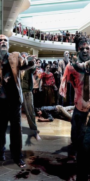 Epic HD Zombie Wallpaper: Thrilling Mall Showdown with Survivors