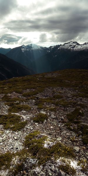Phone wallpaper: Mountains, Clouds, Vertex, Tops, Sky, Sunlight, Sun Rays, Nature free download