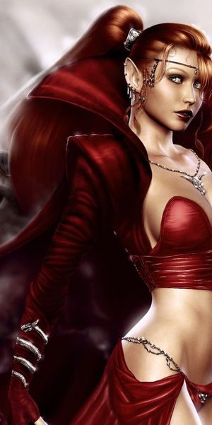 Intriguing dark fantasy wallpaper with a striking female figure