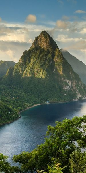 Explore the Majestic Soufrière Volcano and Tropical River - Phone Wallpaper