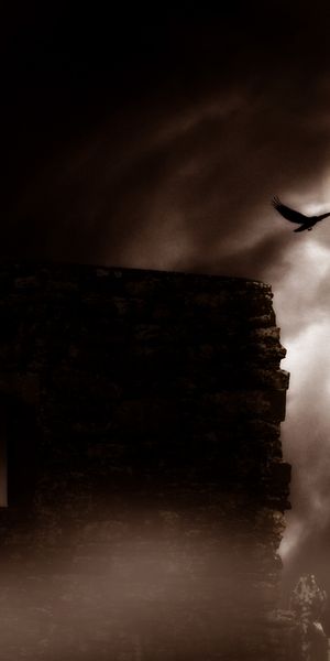 Gothic Cemetery with Crow Under the Moonlight