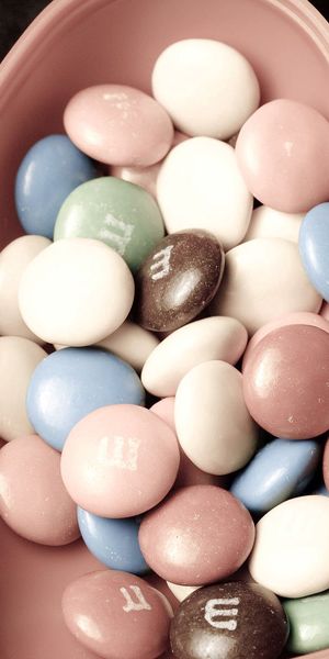 Phone wallpaper: Box, Mms, Motley, Multicolored, Candies, Heart, Love free download