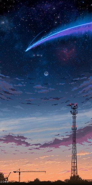 Breathtaking Night Sky with a Comet and Tower