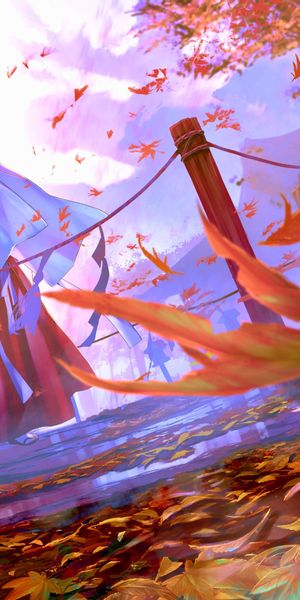 Anime Girl in Yukata Amidst Vibrant Autumn Leaves
