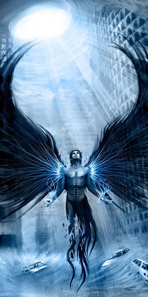 Epic Dark Angel Emerges in Ruined Cityscape
