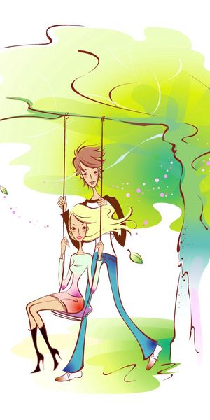 Phone wallpaper: Stroll, Park, Entertainment, Swing, Pair, Picture, Art, Drawing, Couple, Love free