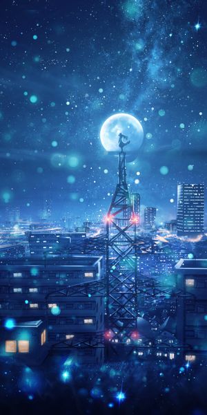 Tokyo Tower Illuminated by Moonlight and Snowfall