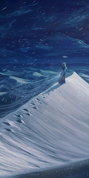 Enchanting Fantasy Winter Landscape with Footprints in the Desert Sand