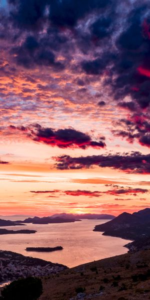 Phone wallpaper: Croatia, Nature, Clouds, Sea, Sunset, Mountains free download