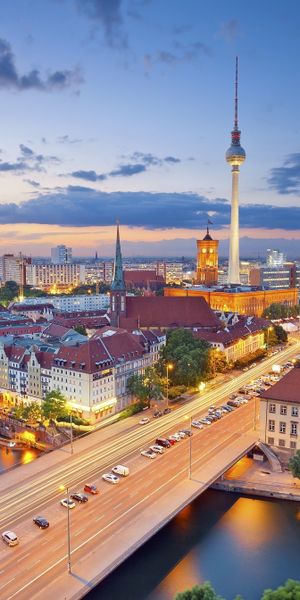 Beautiful Berlin Cityscape at Dusk with River and Architecture