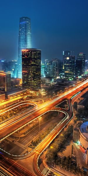 Phone wallpaper: Cities, Night, City, Skyscraper, Building, China, Highway, Beijing, Man Made, Time