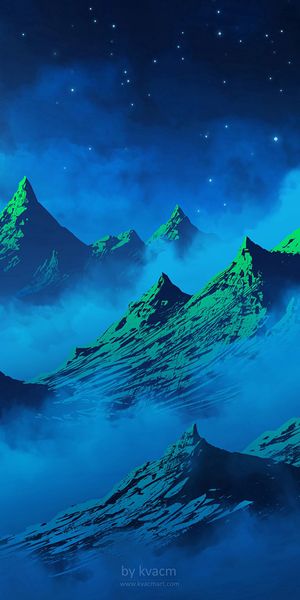Phone wallpaper: Alpinist, Rock Climber, Night, Fog, Art, Silhouette, Birds, Moon, Mountains, Girl f