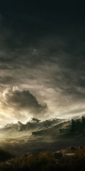Breathtaking Sci-Fi Mountain Landscape with Dark Sunlight