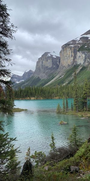 Phone wallpaper: Trees, Rocks, Nature, Sky, Lake free download