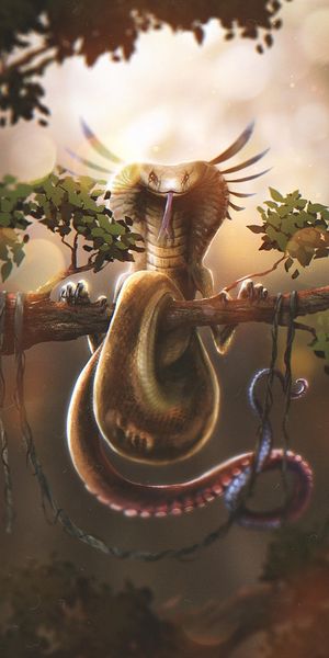Artistic iPhone Wallpaper Featuring a Cobra on a Tree Branch