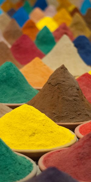 Phone wallpaper: Plates, Spices, Cymbals, Food, Multicolored, Motley, Spice free download