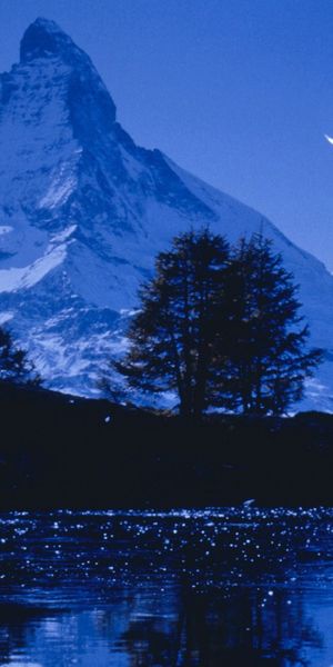 Matterhorn Peak at Night with a Crescent Moon