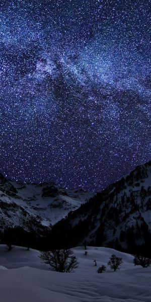 Epic Night Sky Over Majestic Snowy Mountains