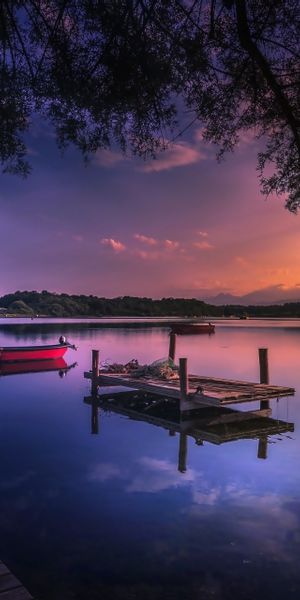 Phone wallpaper: Sunset, Lakes, Lake, Boat, Photography, Vehicle free download
