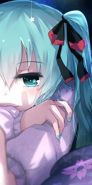 Hatsune Miku: Enchanting Mobile Wallpaper with Aqua Hair and Stars