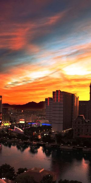 Phone wallpaper: Building, Cities, Rivers, Las Vegas, Night free download