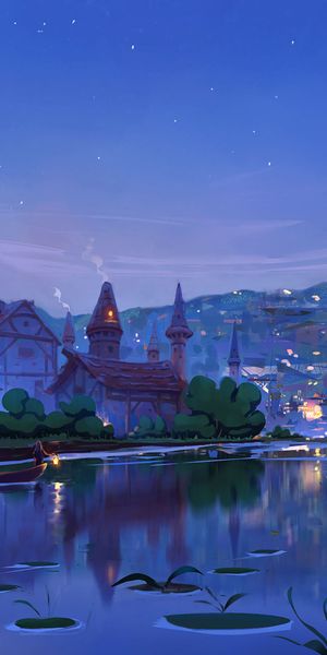 Fabulous Evening Fairy Art with Houses and Rivers