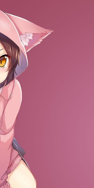 Adorable anime girl in a pink cat hoodie - perfect mobile wallpaper